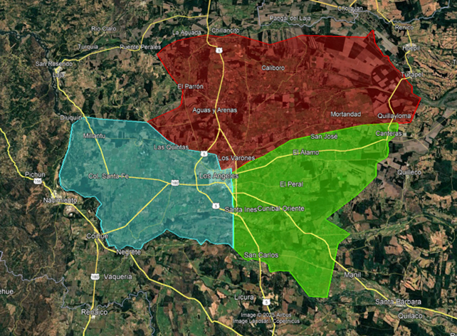 Mapa de cobertura de la red de canales de la ACL por sector